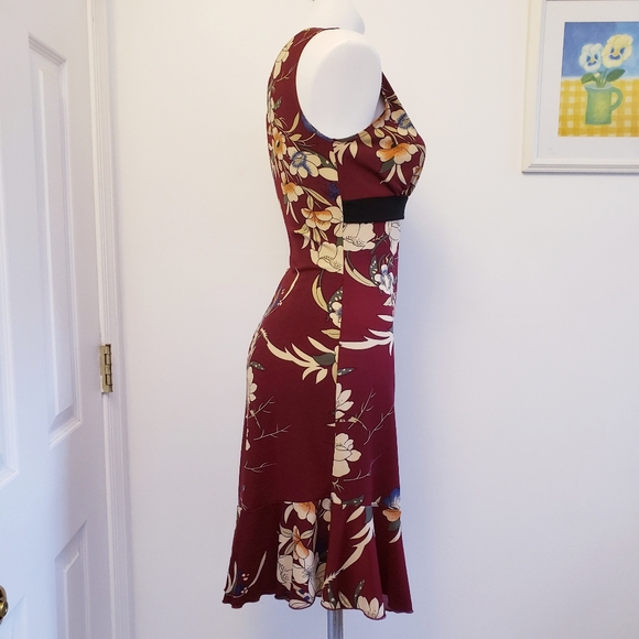 Bias-cut flutter bottom red floral dress, Charlotte Russe size M - Picture 4 of 13